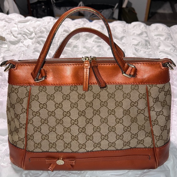 Gucci Monogram Web Mayfair Top Handle Satchel Crossbody Two Way Shoulder Bag - Picture 1 of 16